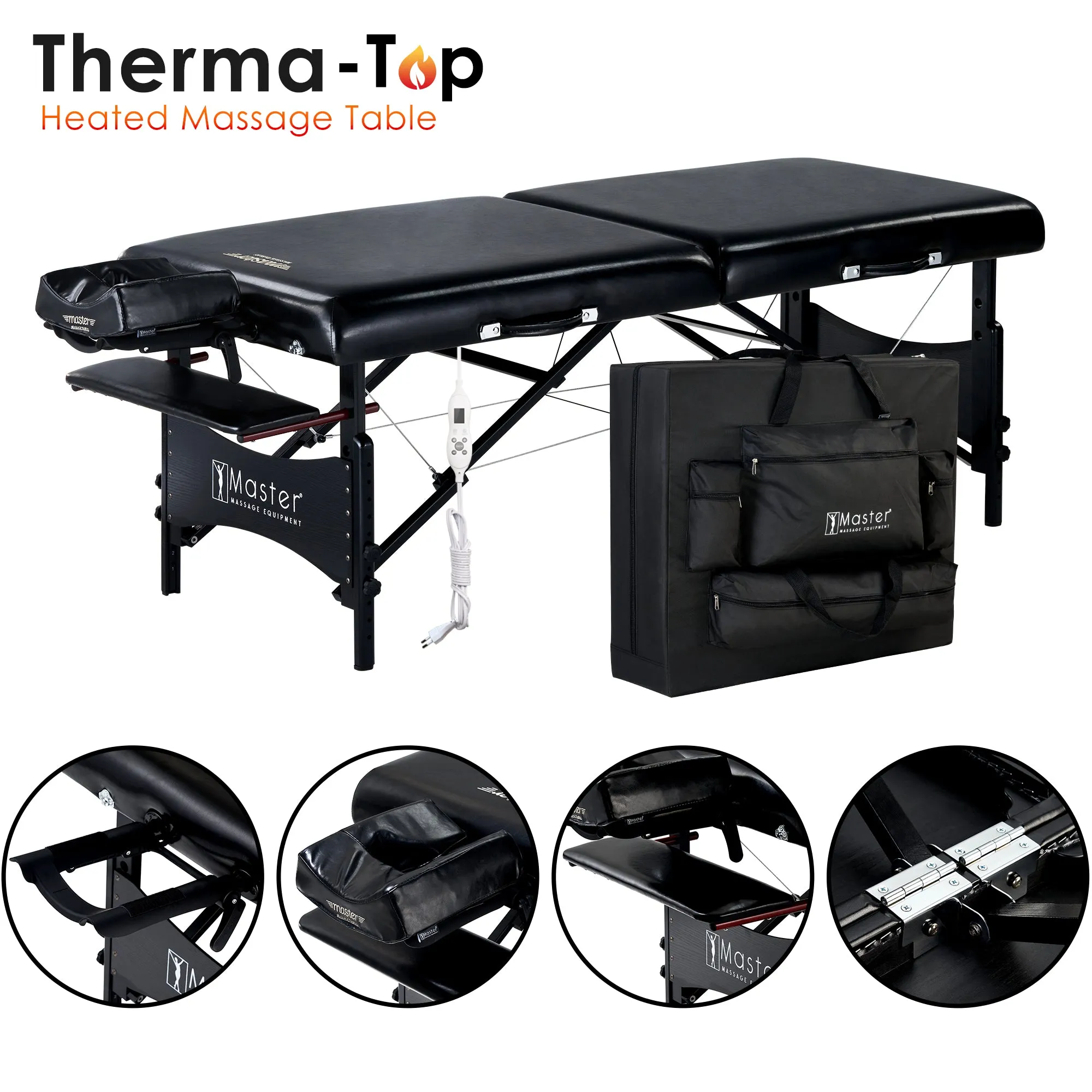 Master Massage 71cm GALAXY Massage Table with THERMA-TOP Built-In Adjustable Heating System, Sophisticated Black on Black Color Theme!