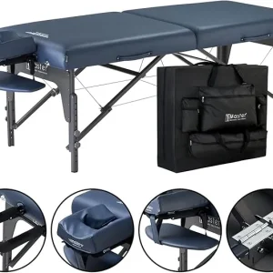 Master Massage 79cm Montclair Pro Portable Massage Table Package, Royal Blue, Memory Foam Cushioning, Reiki Panels, Shiatsu Cable Release