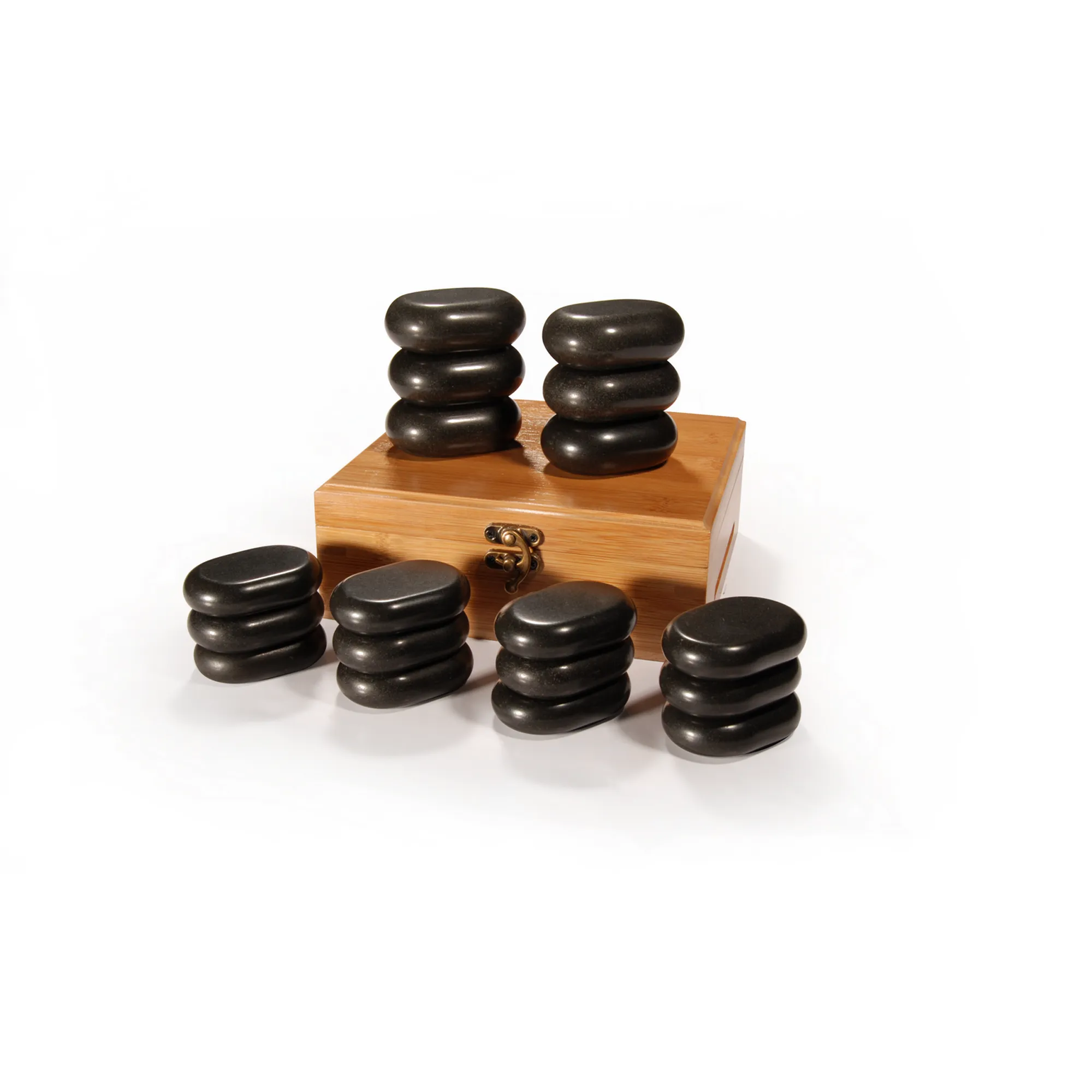 Master Massage 18 pcs Mini Body Massage Hot Stone Set, 100% Basalt Rocks,  with Bamboo Box