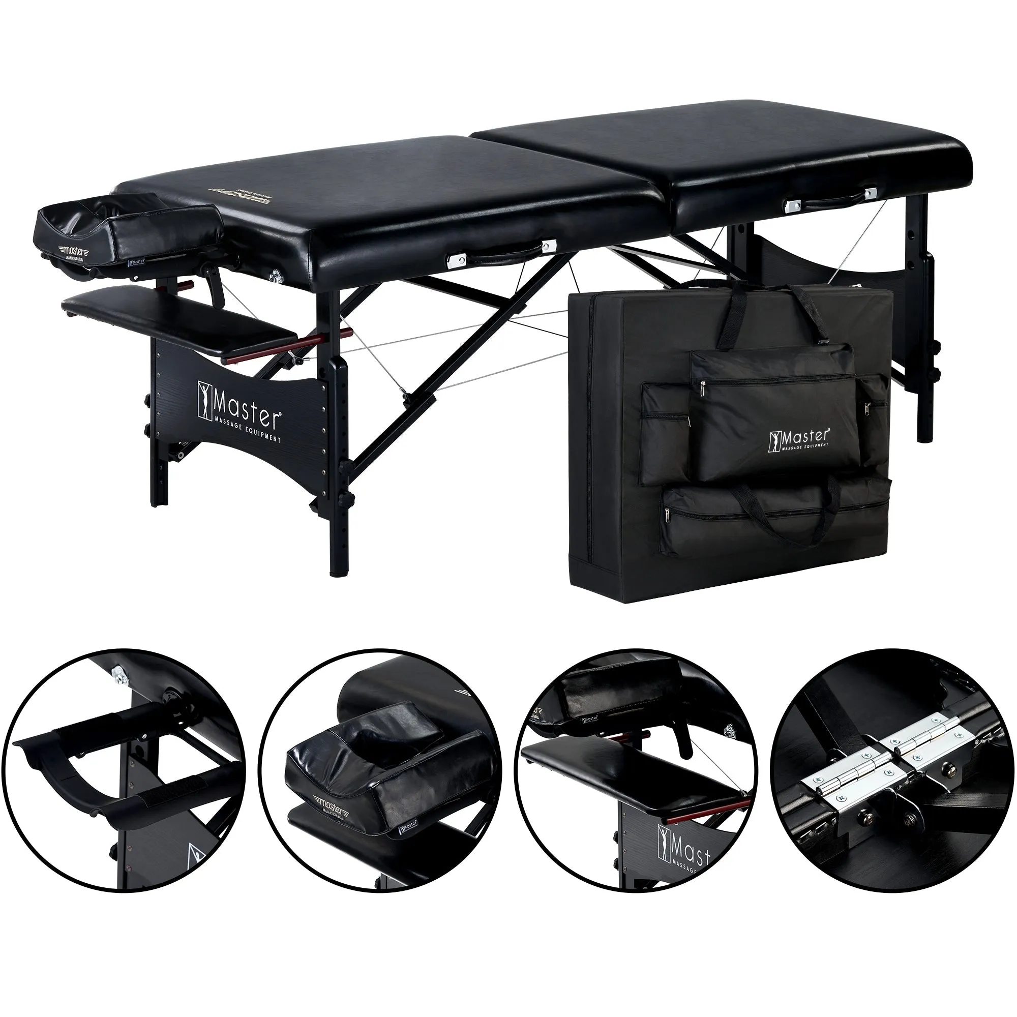MD17 Master Massage 76cm GALAXY Portable Massage Table Package with a Sophisticated Black on Black Color, SMALL SCRATCH ON THE CORNER